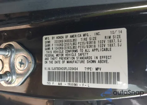 2015 Acura Rdx z USA, uszkodzony, nr VIN 5J8TB3H35FL009454